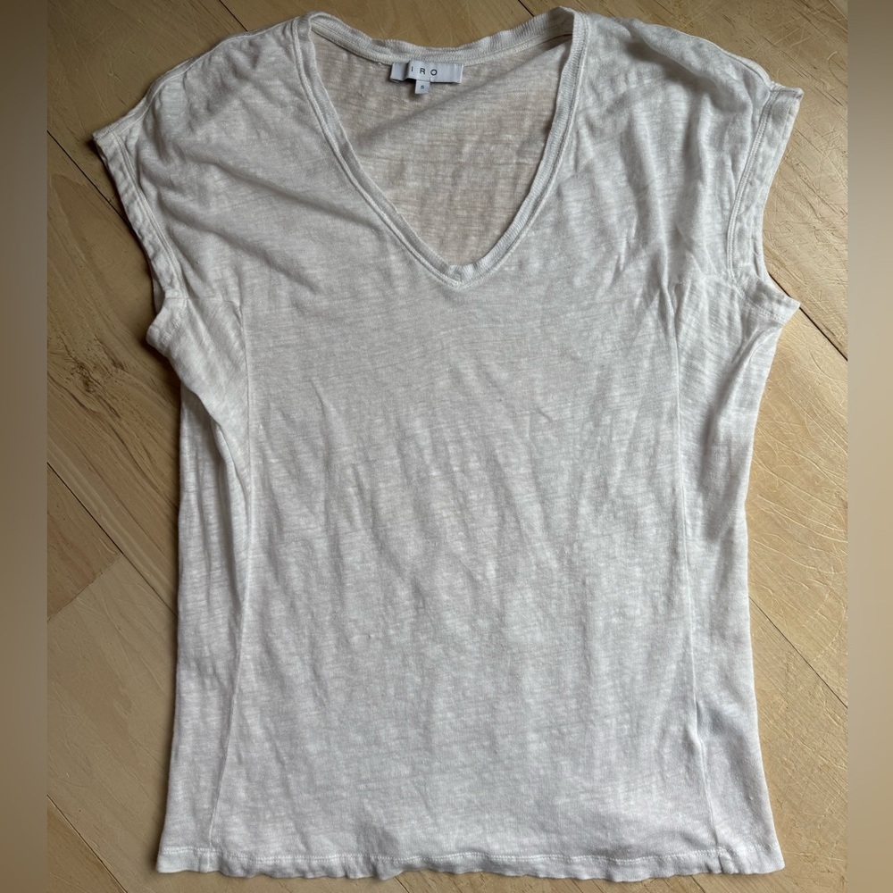 IRO Linen Knit V-Neck Short Sleeve Tee Shirt